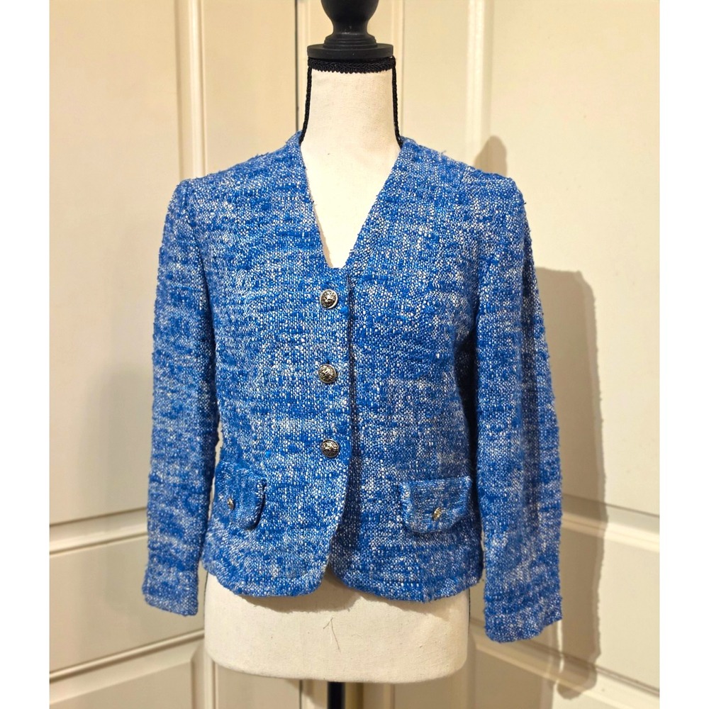 Loubella Women's M Blue Wool Blend Button Front Lined Jacket Pockets